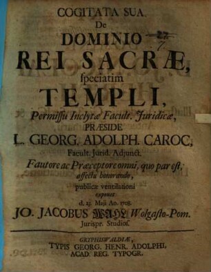 Cogitata sua de dominio rei sacrae, speciatim templi