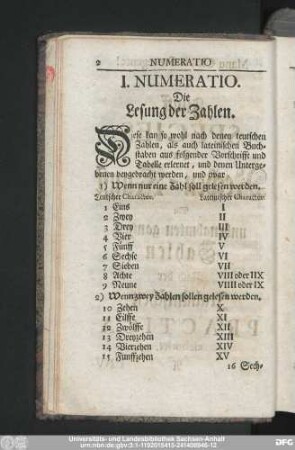 I. Numeratio. Die Lesung der Zahlen.