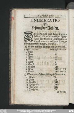 I. Numeratio. Die Lesung der Zahlen.