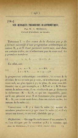 Sur Quelques Théorèmes d'Arithmétique.