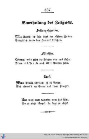 Beurtheilung des Zeitgeistes