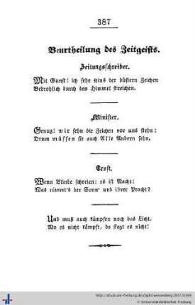 Beurtheilung des Zeitgeistes