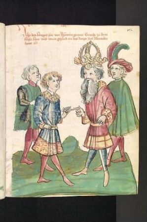 Die Geschichte von zwei Freunden (Vaticinium/ Amici): Gwido, der Sohn des Königs von Spanien, erhält von Titus das Amt Alexanders
