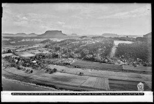 Sächsische Schweiz, Blick von der Bastei auf Oberrathen, Festung Königstein und Lilienstein
