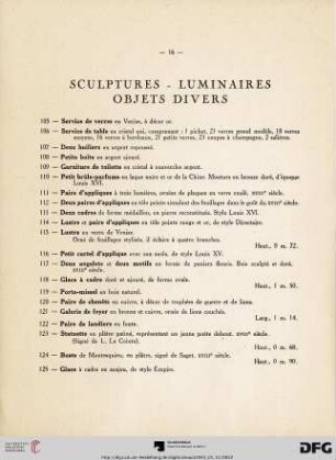 Sculptures - Luminaires - Objets divers (Nr. 105-125)