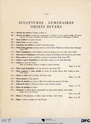 Sculptures - Luminaires - Objets divers (Nr. 105-125)