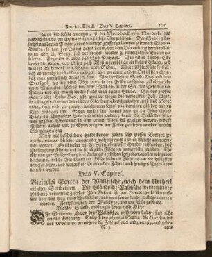 Das V. Capitel. Vielerlei Sorten der Wallfische, nach dem Urtheil etlicher Scribenten ...