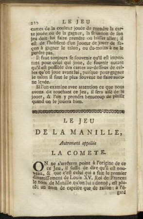 Le Jeu de la Manille, autrement appellée La Comete.