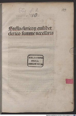 Stella clericorum : mit Gedicht ‘Aspice presentis...’ auf das Werk in Akrostichonform zur Nennung des Druckers Antoine Caillaut
