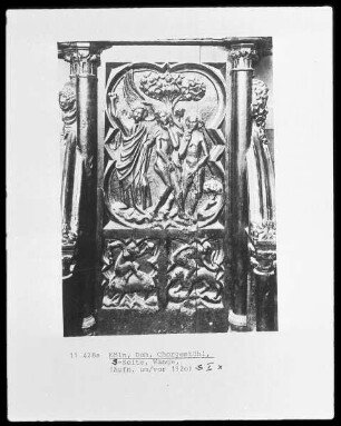 Chorgestühl S I X, Pfeilerverschalung: Vertreibung aus dem Paradies