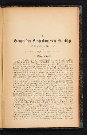 I. Evangelischer Kirchenbauverein Steinbühl. Geschichtlicher Überblick
