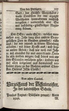 Das achte Capitel. Verzeichnuß der Schulmeister. In der lateinischen Schule.