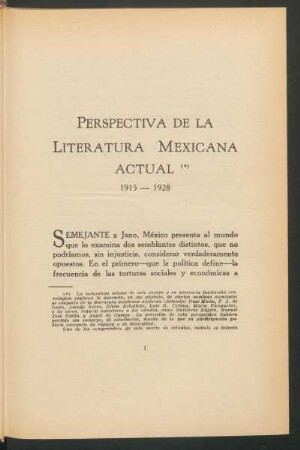 Perspectiva de la literatura mexicana actual, 1915 - 1928