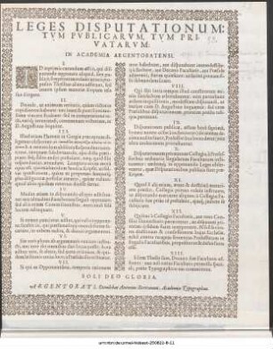 Leges Disputationum: Tvm Pvblicarvm, Tvm Privatarum: In Academia Argentoratensi