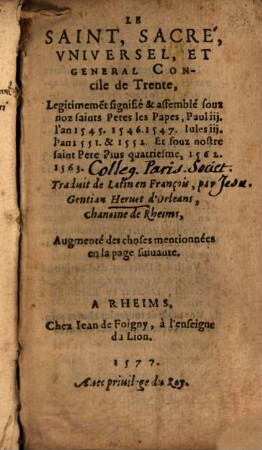 Le Saint Concile de Trente