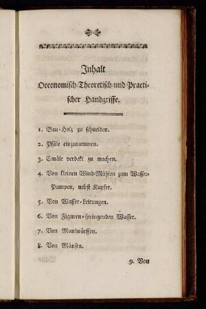 Inhalt Oeconomisch-Theoretisch und Practischer Handgriffe