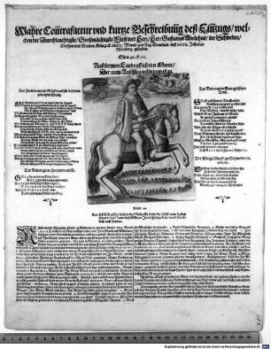 Wahre Contrafactur und kurtze Beschreibung deß Einzugs welchen der Durchleuchtigste ... Fürst und Herr Herr Gustavus Adolphus der Schweden ... König [et]c. den 21. Martii ... deß 1632. Jahrs zu Nürnberg gehalten