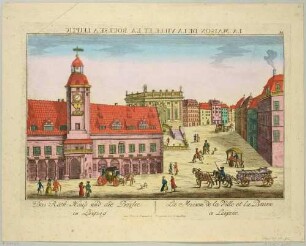 Das Alte Rathaus und die Alte Handelsbörse am Markt und Naschmarkt in Leipzig, Guckkastenbild