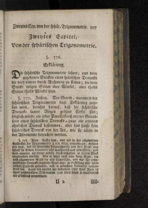 Zweytes Capitel, Von der sphärischen Trigonometrie.