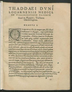 Thaddaei Duni Locarnensis Medici. De Peregrinatione Filiorum Israel in Aegypto, Tractatus Chronologicus.