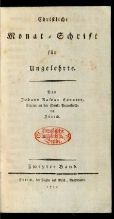 1794, Zweyter Band: Christliche Monat-Schrift für Ungelehrte