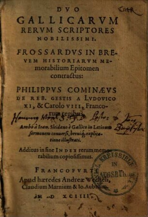 Frossardus in brevem historiarum memorabilium epitomen contractus