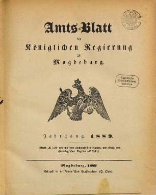 Amtsblatt der Regierung zu Magdeburg. 1889