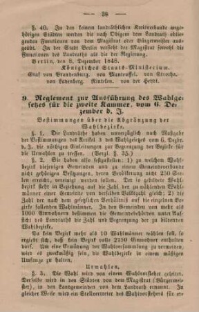 9. Reglement zur Ausführung des Wahlgesetzes für die zweite Kammer, vom 6. Dezember d. J.