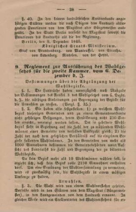 9. Reglement zur Ausführung des Wahlgesetzes für die zweite Kammer, vom 6. Dezember d. J.