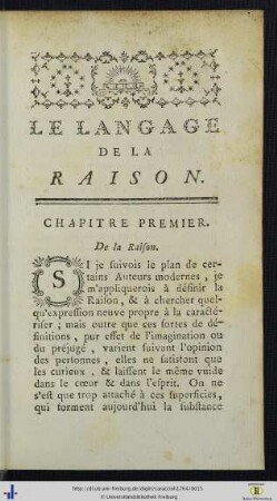 I. De la Raison.