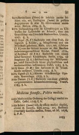 Medicina forensis, Politia medica.