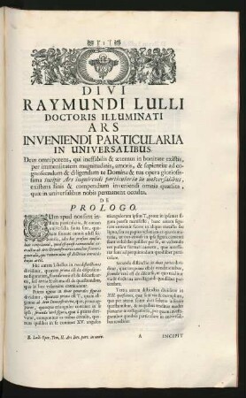Divi Raymundi Lulli Doctoris Illuminati Ars Inveniendi Particularia In Universalibus