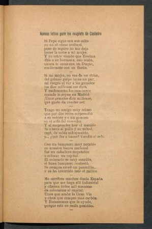 Nuevas letras para los couplets de Casimiro