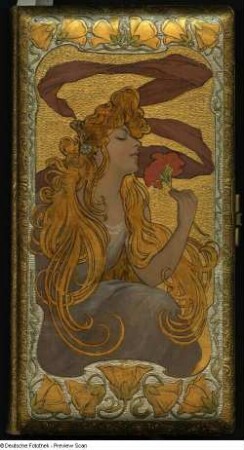 Einband eines Jugendstilalbums mit Metallschließe : Jugendstilalbum. Einband bemalt mit Metallschließe; um 1900