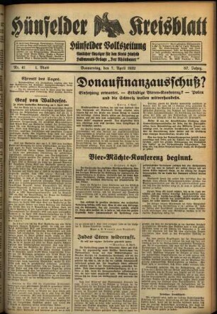 Erste Ausgabe vom Donnerstag, den 07. April 1932.