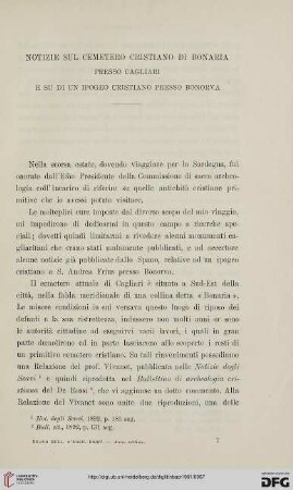 7: Notizie sul cemetero cristiano di Bonaria presso Cagliari e su di un ipogeo cristiano presso Bonorva