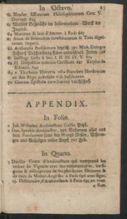 Appendix. In Folio. In Quarto. In Octavo.