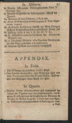 Appendix. In Folio. In Quarto. In Octavo.