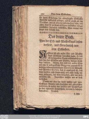 Das dritte Buch. Von der Erd- und Wasserkugel insonderheit, und fürnehmlich von dem Erdboden.