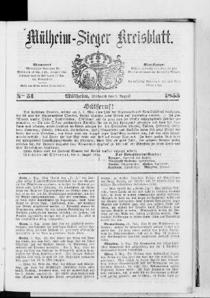 Mülheim-Sieger Kreisblatt. 1855-1855