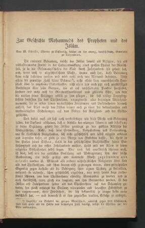 Zur Geschichte Mohammeds des Propheten und des Islâm