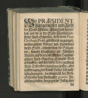 [Verordnung/ Wornach Die Einwohner der Stadt Altona, Wann selbige in Hamburg Schlacht-Vieh kauffen/ ...]
