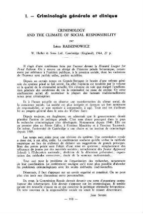 163, Criminology and the climate of social responsibility, par Léon Radzinowics