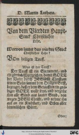 Von dem Vierdten Haupt-Stuck Christlicher Lehr.