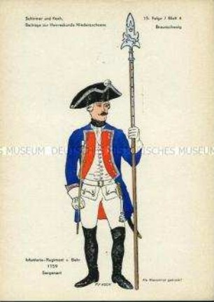 Uniformdarstellung, Sergeant des Infanterie-Regiments "von Behr", Kurfürstentum Braunschweig, 1759.