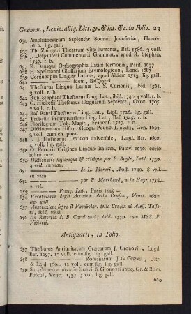 23-41, Antiquarii, in Folio - Historiae Litterariae Scriptores, in Folio