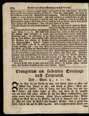 Evangelium am siebenden Sonntage nach Trinitatis. Text, Marc. 8, 1-10.
