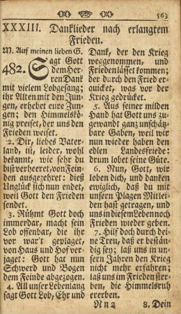 XXXIII. Danklieder nach erlangtem Frieden.