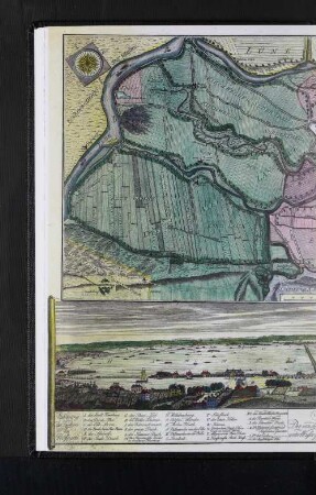 Karte 1: Von Capitain Wohlers gezeichnete Karte mit den Überschwemmungen von 1771. - Die rot eingefärbten Gebiete waren überschwemmt. (Quelle: Staats- und Universitätsbibliothek Hamburg)