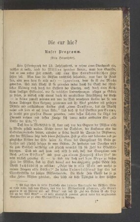 Dic cur hic? Unser Programm